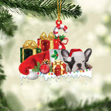 MAXCORNERS FRENCH BULLDOG MERRY CHRISTMAS HANGING ORNAMENT