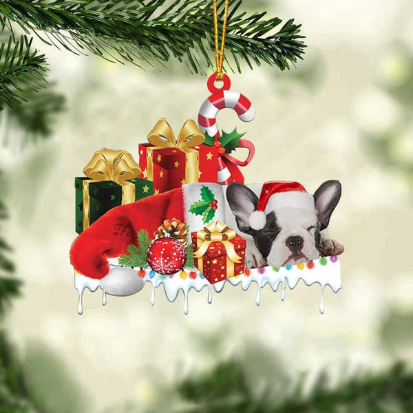 MAXCORNERS FRENCH BULLDOG MERRY CHRISTMAS HANGING ORNAMENT