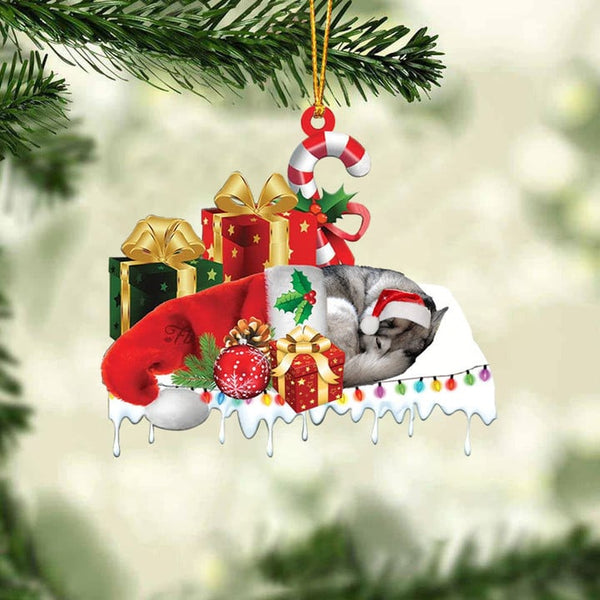MAXCORNERS HUSKY MERRY CHRISTMAS HANGING ORNAMENT