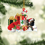 MAXCORNERS BRINDLE BOXER1 MERRY CHRISTMAS HANGING ORNAMENT