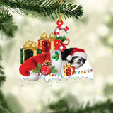 MAXCORNERS BLACK AND WHITE SHIH TZU MERRY CHRISTMAS HANGING ORNAMENT