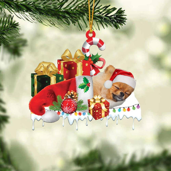 MAXCORNERS POMERANIAN 2 MERRY CHRISTMAS HANGING ORNAMENT