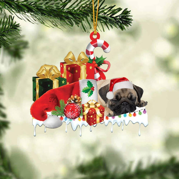 MAXCORNERS PUG MERRY CHRISTMAS HANGING ORNAMENT