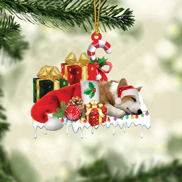 MAXCORNERS CORGI MERRY CHRISTMAS HANGING ORNAMENT