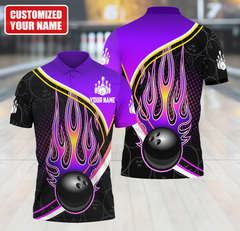 Maxcorners Purple Bowling Ball Flame Pattern Customized Name 3D Shirt
