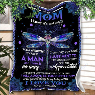 Maxcorners Mother's Day Blanket Dragonfly To My Mom From Son 3D Over Printed Blanket