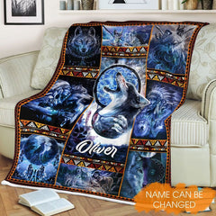 Maxcorners Custom Name Indian Wolf Native American Blanket