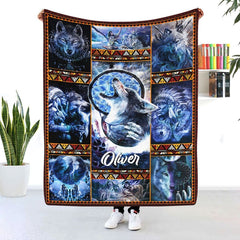 Maxcorners Custom Name Indian Wolf Native American Blanket