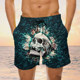 Maxcorners Skull GreenWhite Mens Board Shorts