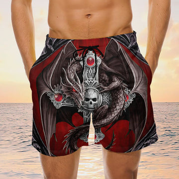 Maxcorners  Red & Black Skull Dragon Mens Board Shorts