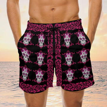Maxcorners Sugar Pink Skull Mens Board Shorts