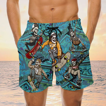 Maxcorners Skull Loves Skate Aloha Mens Board Shorts