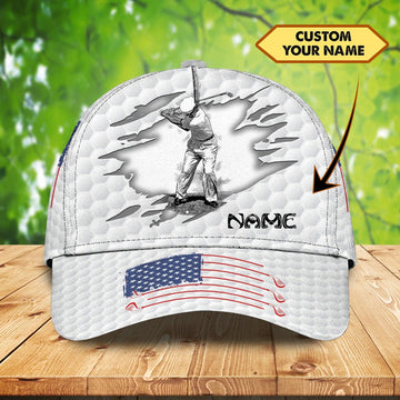 Maxcorners Golf Player White USA Flag Classic Customized Name All Over Printed Cap