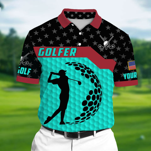 Max Corners Light Blue Pride The Unique Cool Art Golf, Golf Lovers 3D Polo Multicolored Custom Name Polo