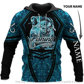 Maxcorners Fishing Makes Me Happy Personalized Name 3D Shirt
