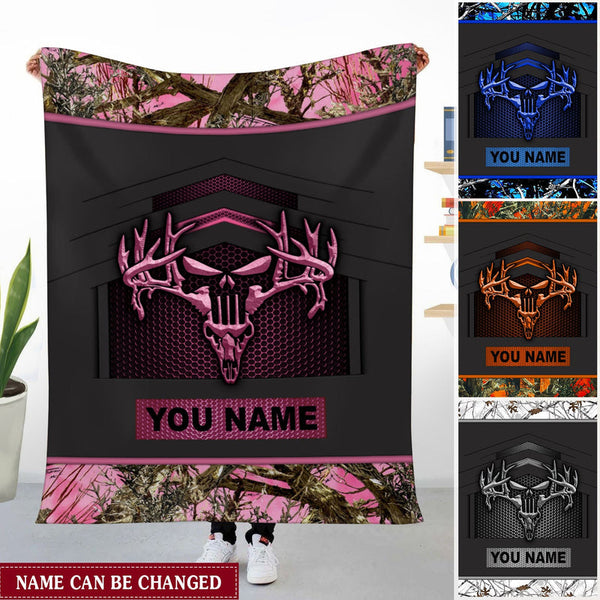 Maxcorners Deer Hunting Camo Punisher Skull Personalized - Blanket