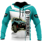 Maxcorners Jeep Car 3D Cyan Personalized Name Hoodie