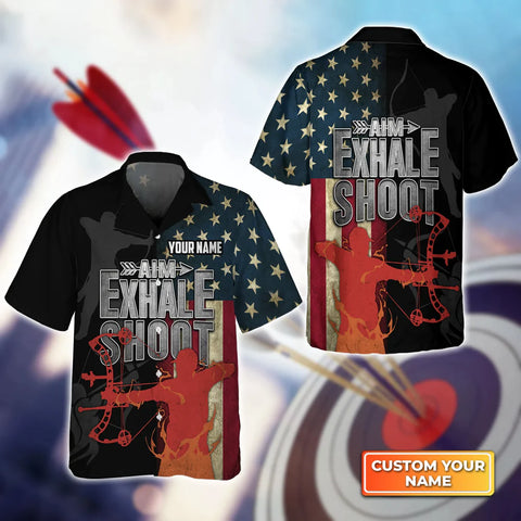 Maxcorners Archery Aim Exhale Shoot Personalized Name 3D Hawaiian Shirt