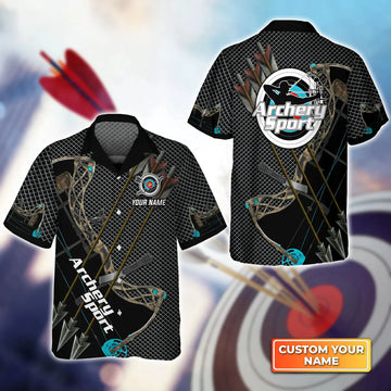 Maxcorners Archery Metal Mesh Pattern Personalized Name 3D Hawaiian Shirt