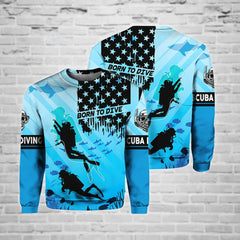 Maxcorners Scuba Diving Born To Dive USA Flag All Over Printed Shirt