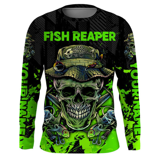 Maxcorner Halloween Fish Reaper Skull Black And Neon Green Custom Fishing 3D shirt