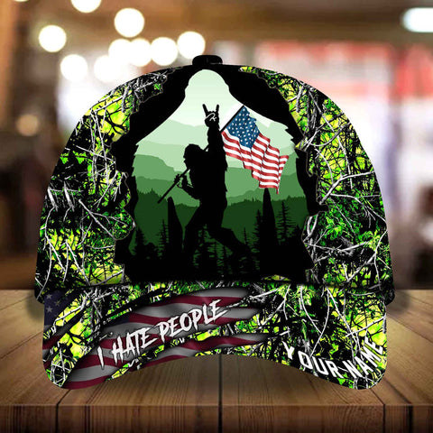 Max Corners I Hate People Bigfoot With US Flag Camping Art Camo pattern 5 Custom 3D Cap