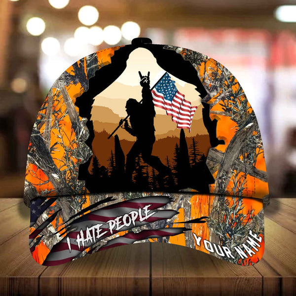 Max Corners I Hate People Bigfoot With US Flag Camping Art Camo pattern 6 Custom 3D Cap