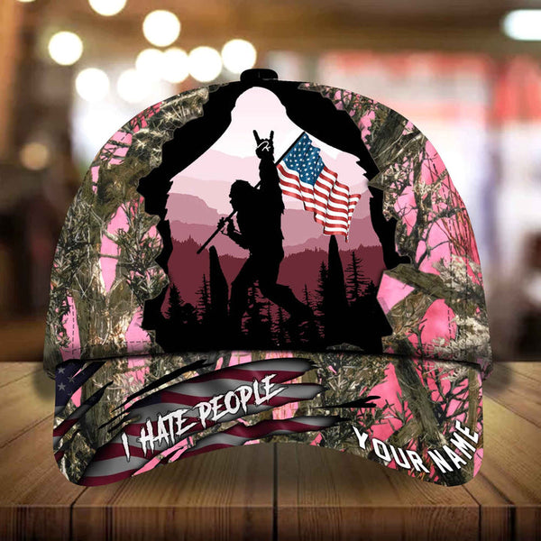 Max Corners I Hate People Bigfoot With US Flag Camping Art Camo pattern 7 Custom 3D Cap