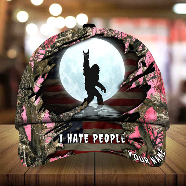 Max Corners I Hate People Bigfoot With Moon Camping Art Camo pattern 6 Custom 3D Cap