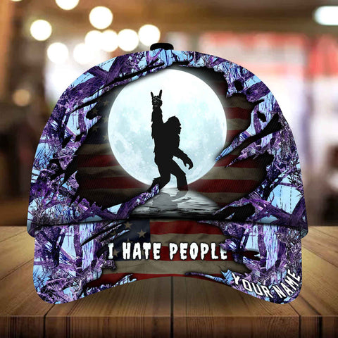 Max Corners I Hate People Bigfoot With Moon Camping Art Camo pattern 7 Custom 3D Cap