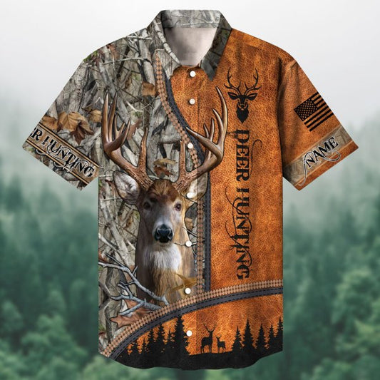 Maxcorners Deer Hunting Curves Leather Multicolored Personalized hawaiian shirt HU0113