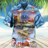 Maxcorners Fishing And Santa Claus Merry Christmas Happy Hawaiian Shirt
