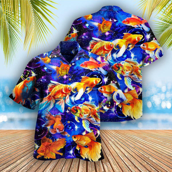 Maxcorner Fish Goldfish In The Galaxy Hawaiian Shirt