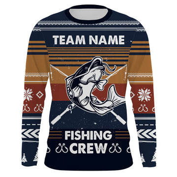 Max Corner Catfish Fishing Crew Ugly sweater pattern Custom Long Sleeve Fishing Shirts Personalized Christmas Fishing gifts