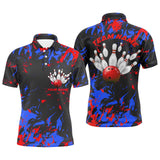 Max Corner Blue And Red Camo Flame Pattern Bowling Jerseys Custom Name And Team Shirt