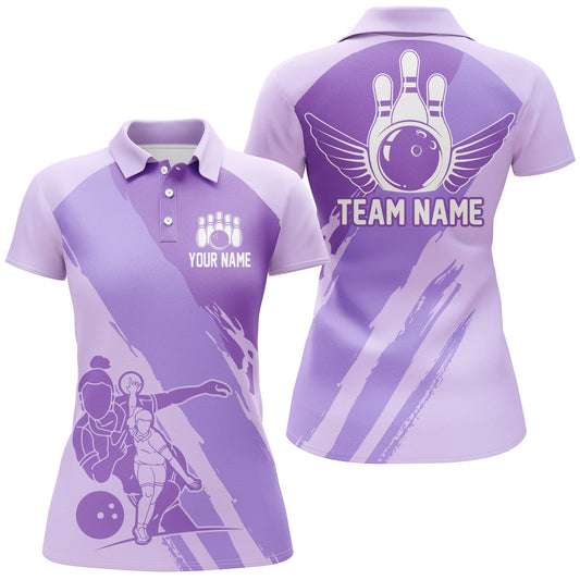 Maxcorners Purple Bowling Queen Personalized All Over Printed Shirt For Women
