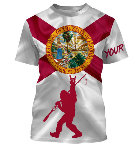 Florida Fishing Fl Flag Patriotic Bigfoot Sassquatch Custom Name 3D Shirts