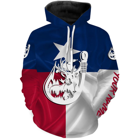 Max Corners TX Texas Fishing Hunting Flag deer duck Fish hook Custom name performance fishing Hoodie