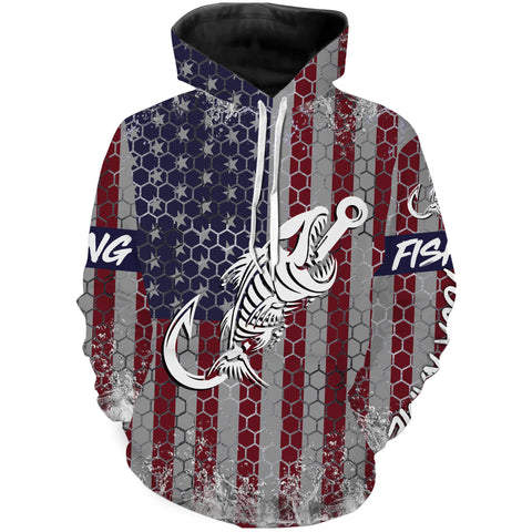 Max Corners American flag fishing Fish hook skull Custom name fishing Hoodie