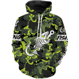 Max Corners Fish hook skull Green Camo fish reaper Custom name fishing 3D Hoodie