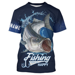 Maxcorners Fishing Makes Me Happy 3D Shirt Striped Bass Fishing Personalized
