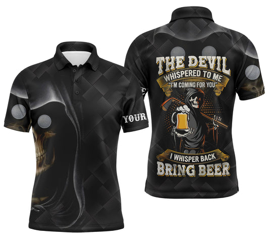 Max Corner Black golf skull reaper Men golf polo shirts custom name the devil whispered to me, golf beer shirt