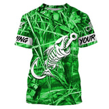 Green Camo Fishing Shirt Fish Hook Skull Custom Name Performance Fishing Shirt