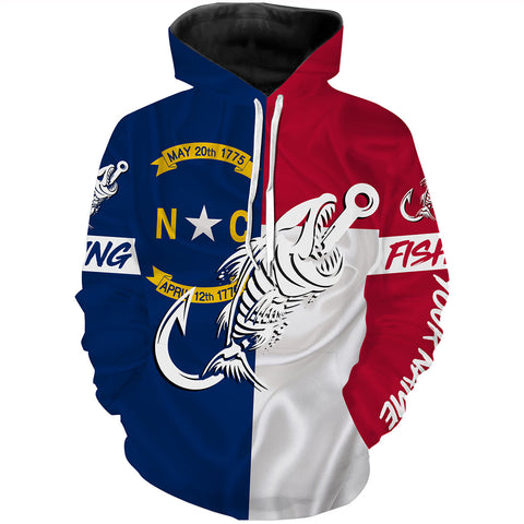 Max Corners NC Fishing Custom North Carolina Flag Fish hook skull Custom name performance fishing Hoodie