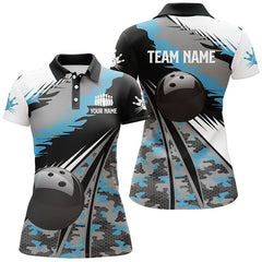 Maxcorners Black Ball Blue Camo Bowling Personalized All Over Printed Shirt For Women