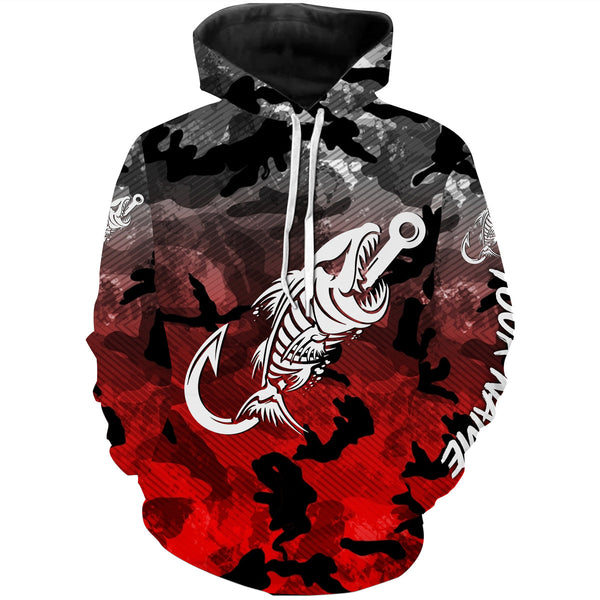 Max Corners Fish hook skull Black Red Camo fish reaper Custom name fishing 3D Hoodie
