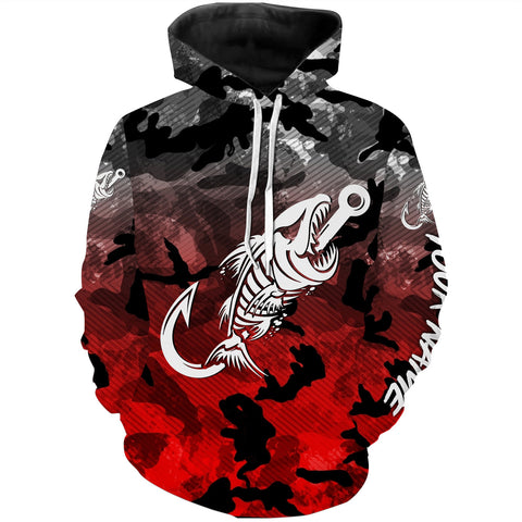 Max Corners Fish hook skull Black Red Camo fish reaper Custom name fishing 3D Hoodie