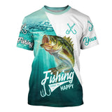 Largemouth Bass Fishing Makes Me Happy Custom Name Performance Fishing Shirt