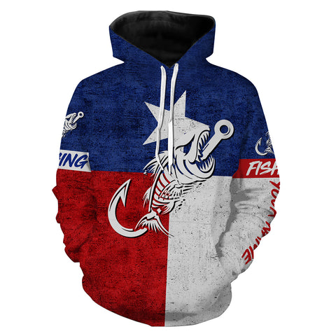 Max Corners Texas fishing Fish hook skull reaper vintage flag Custom Name Fishing Hoodie
