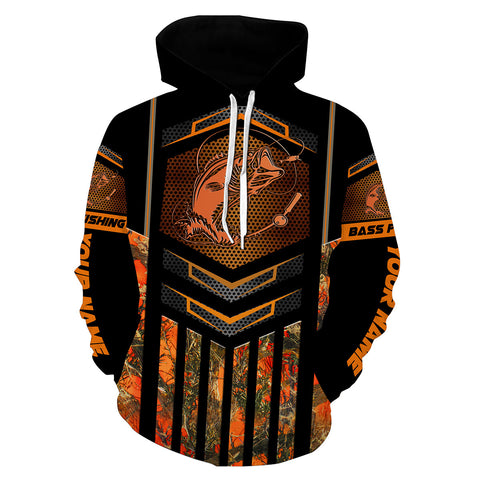Max Corners Bass Fishing tattoo 3D orange camo Customize name 3D Hoodie